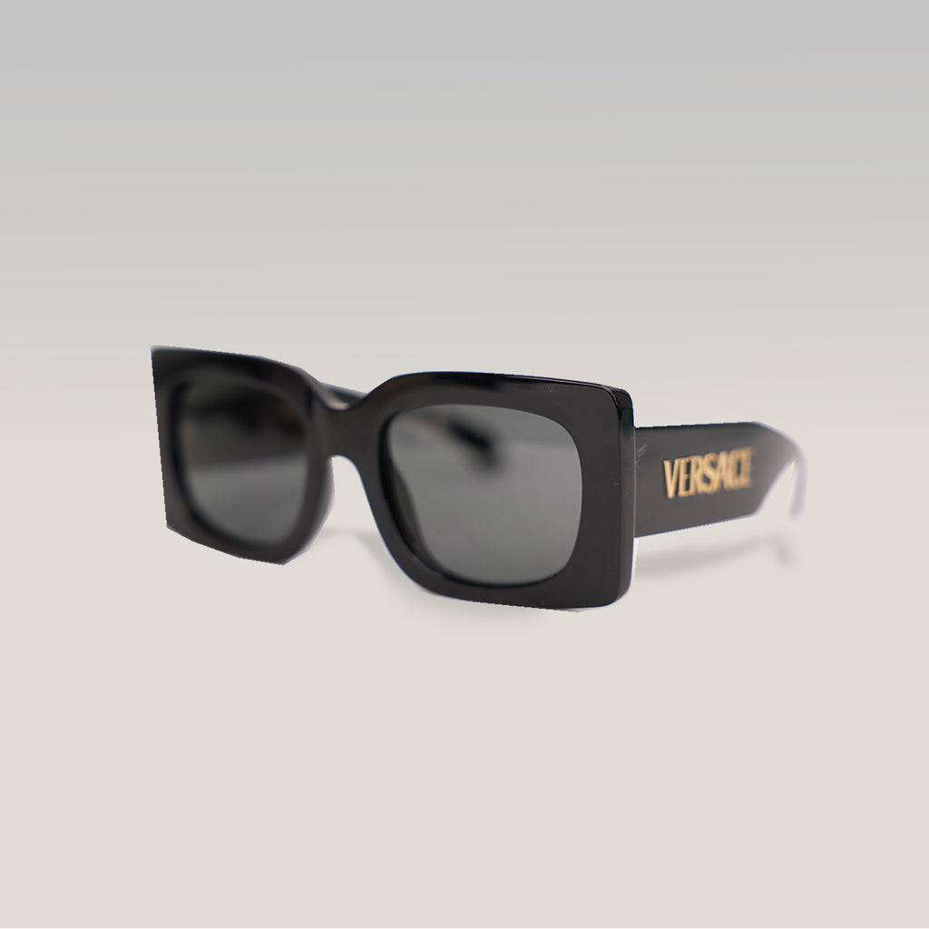 Versace VE 4496U Black Square Sunglasses with Gold Logo Detail