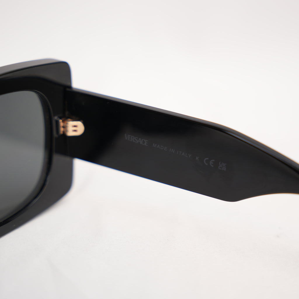 Versace VE 4496U Black Square Sunglasses with Gold Logo Detail
