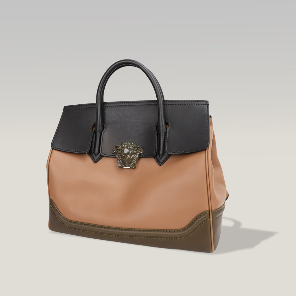 Versace Palazzo Empire Large Beige Leather Handbag con Medusa