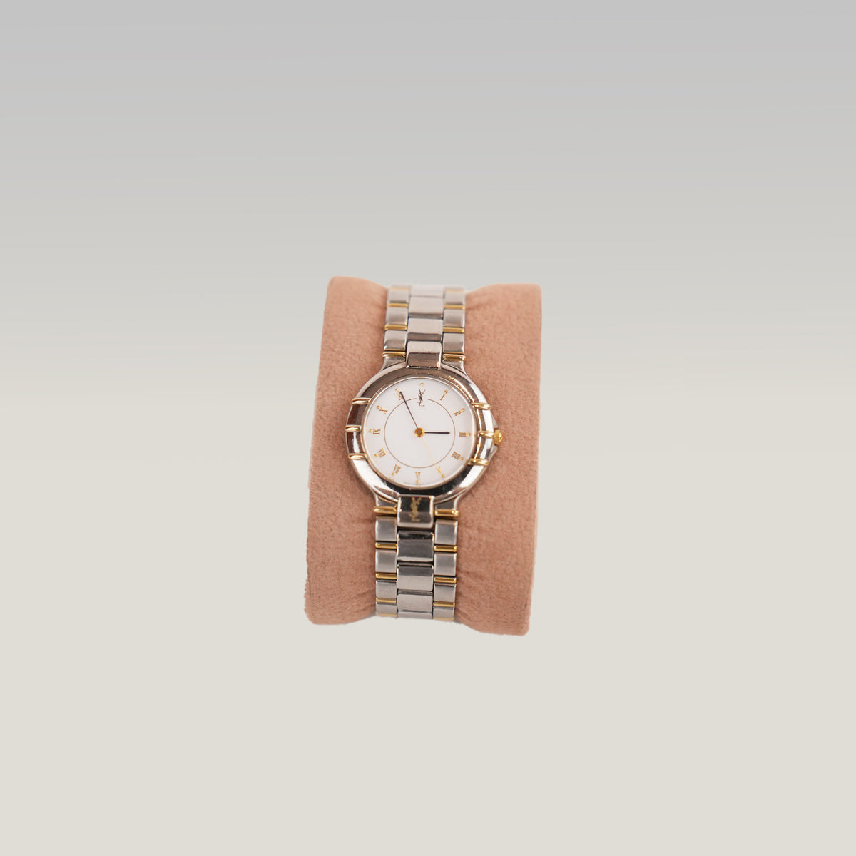 Yves Saint Laurent YSL Orologio Vintage da Donna con Quadrante Bianco e Bracciale Bicolore Argento e Oro