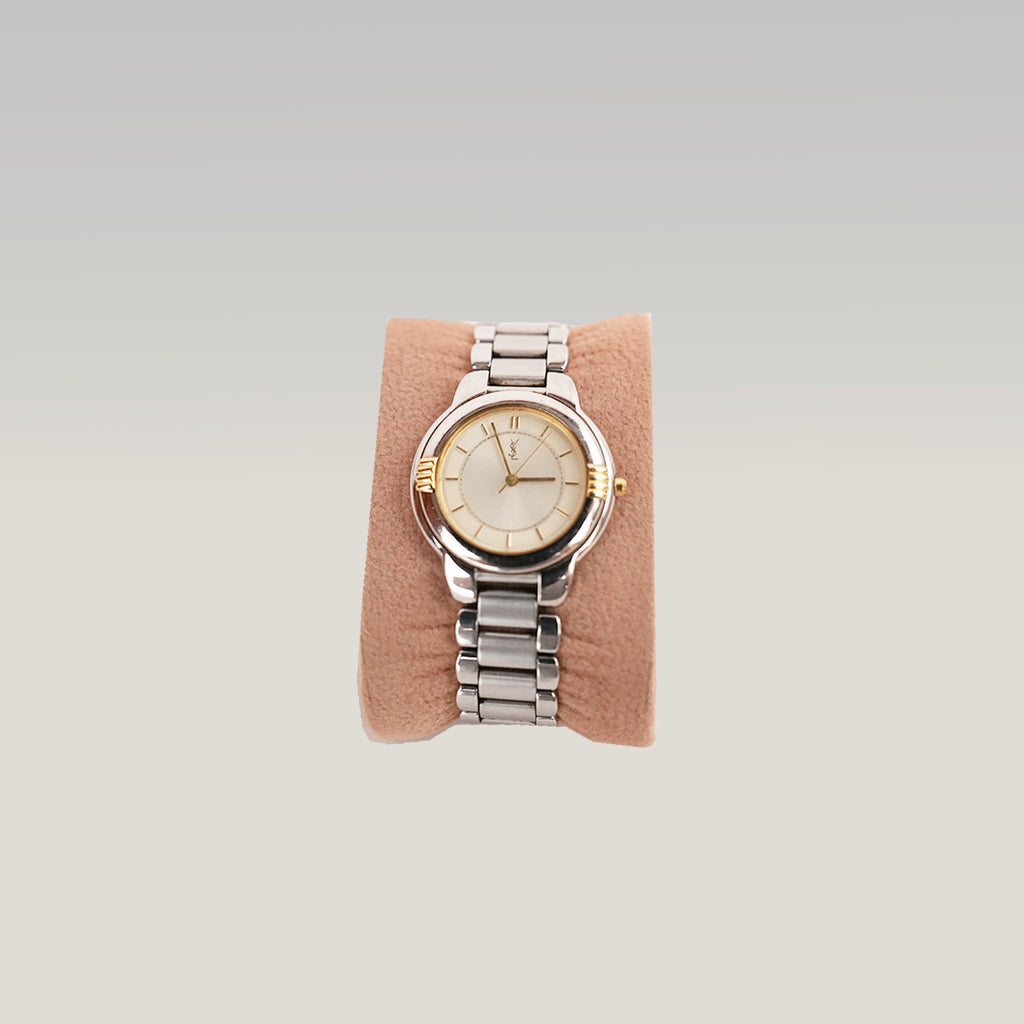 Yves Saint Laurent YSL Orologio Vintage Unisex al Quarzo con Quadrante Champagne e Bracciale in Acciaio Argentato