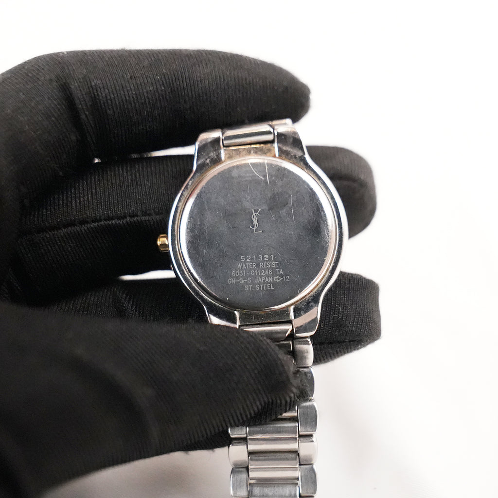 Yves Saint Laurent YSL Orologio Vintage Unisex al Quarzo con Quadrante Champagne e Bracciale in Acciaio Argentato