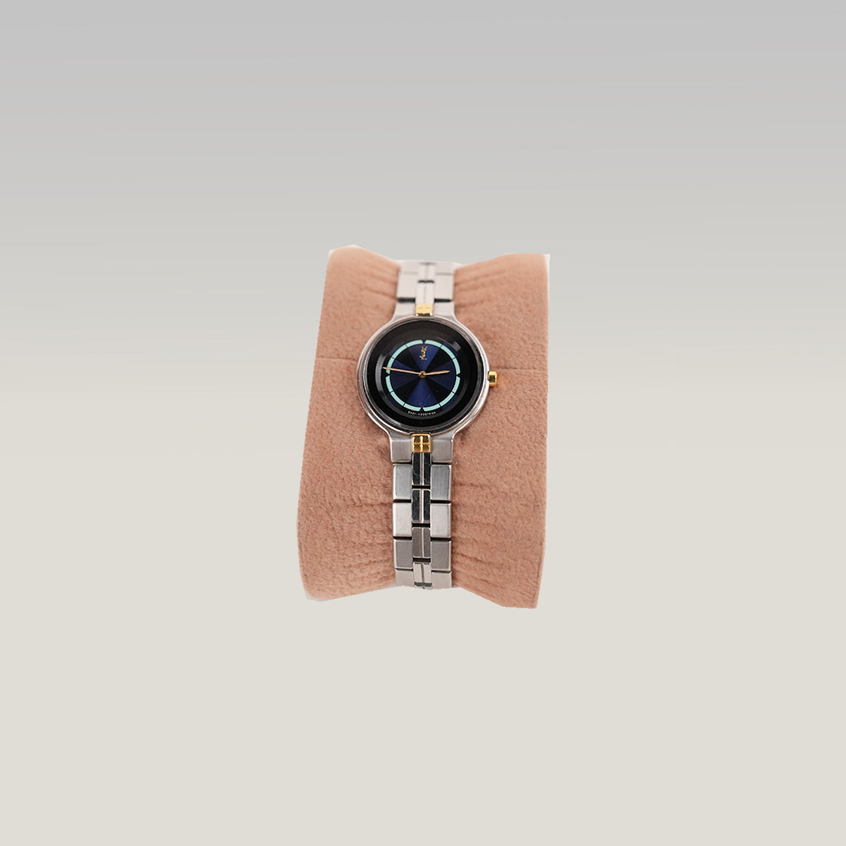 Yves Saint Laurent YSL Orologio Vintage Donna al Quarzo con Quadrante Blu e Bracciale Argentato con Dettagli Dorati