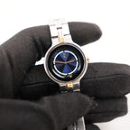 Yves Saint Laurent YSL Orologio Vintage Donna al Quarzo con Quadrante Blu e Bracciale Argentato con Dettagli Dorati