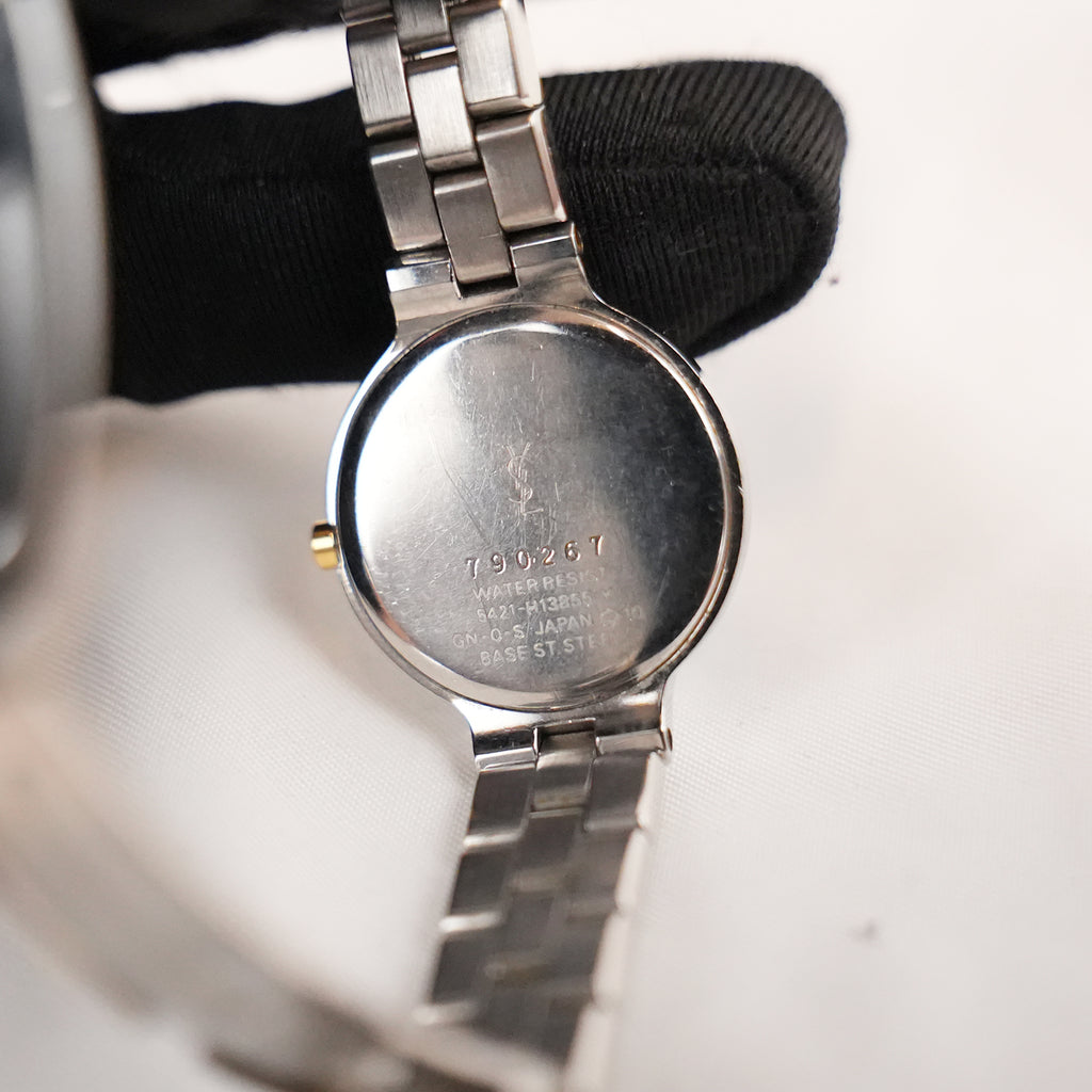 Yves Saint Laurent YSL Orologio Vintage Donna al Quarzo con Quadrante Blu e Bracciale Argentato con Dettagli Dorati