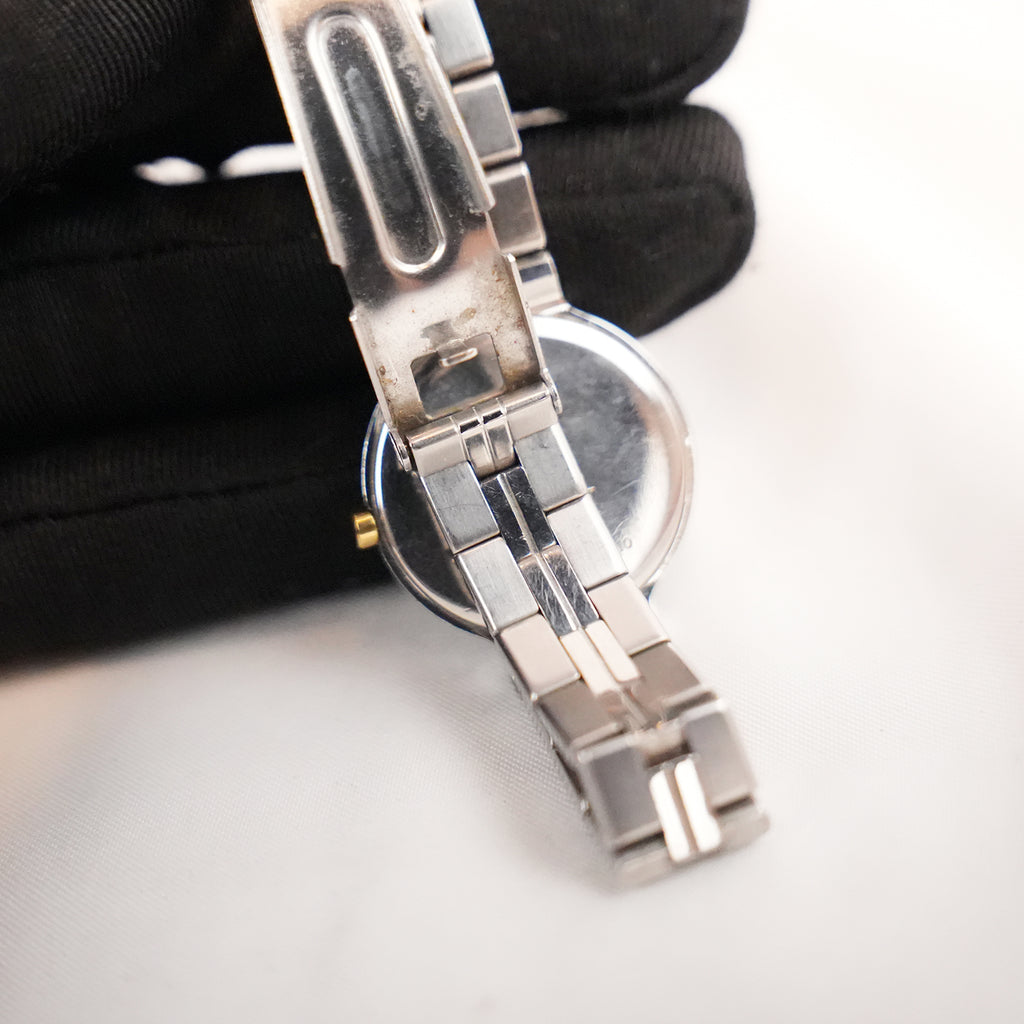 Yves Saint Laurent YSL Orologio Vintage Donna al Quarzo con Quadrante Blu e Bracciale Argentato con Dettagli Dorati