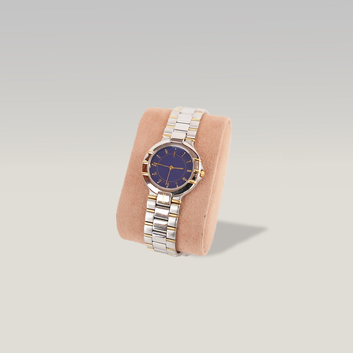 Yves Saint Laurent YSL Orologio Vintage Donna con Quadrante Blu e Bracciale Bicolore Argento e Oro