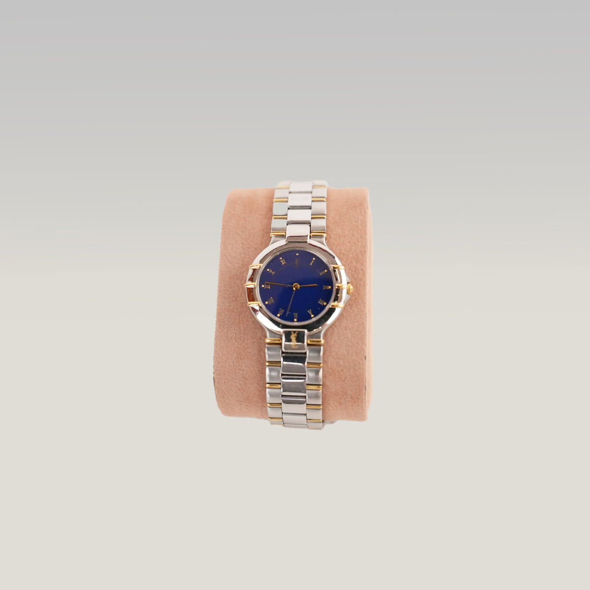 Yves Saint Laurent YSL Orologio Vintage Donna con Quadrante Blu e Bracciale Bicolore Argento e Oro