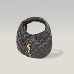 Saint Laurent Borsa Hobo Mini Nera Trapuntata in Pelle con Logo YSL Dorato