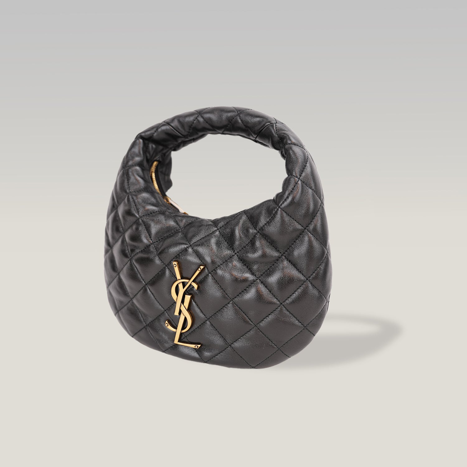 Saint Laurent Borsa Hobo Mini Nera Trapuntata in Pelle con Logo YSL Dorato