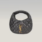Saint Laurent Borsa Hobo Mini Nera Trapuntata in Pelle con Logo YSL Dorato
