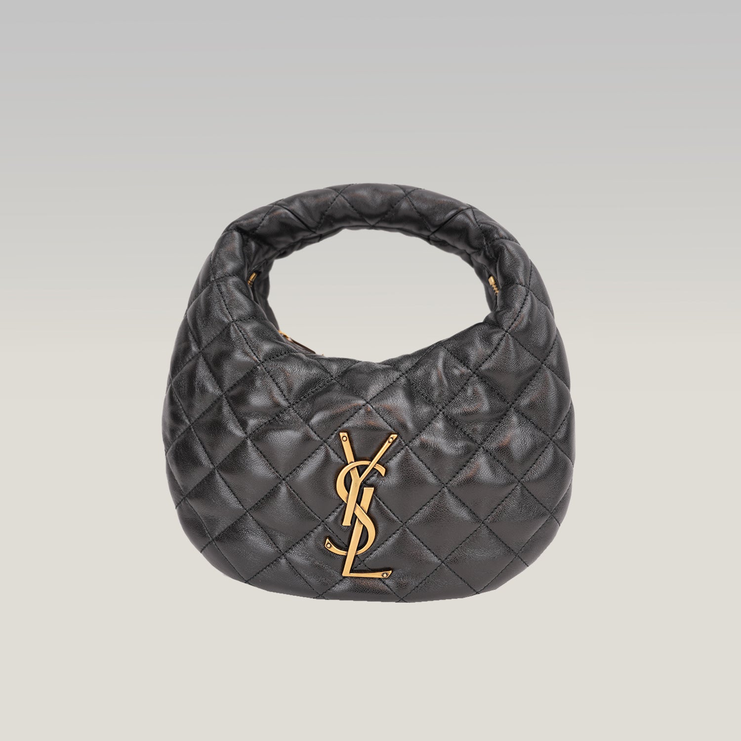 Saint Laurent Borsa Hobo Mini Nera Trapuntata in Pelle con Logo YSL Dorato