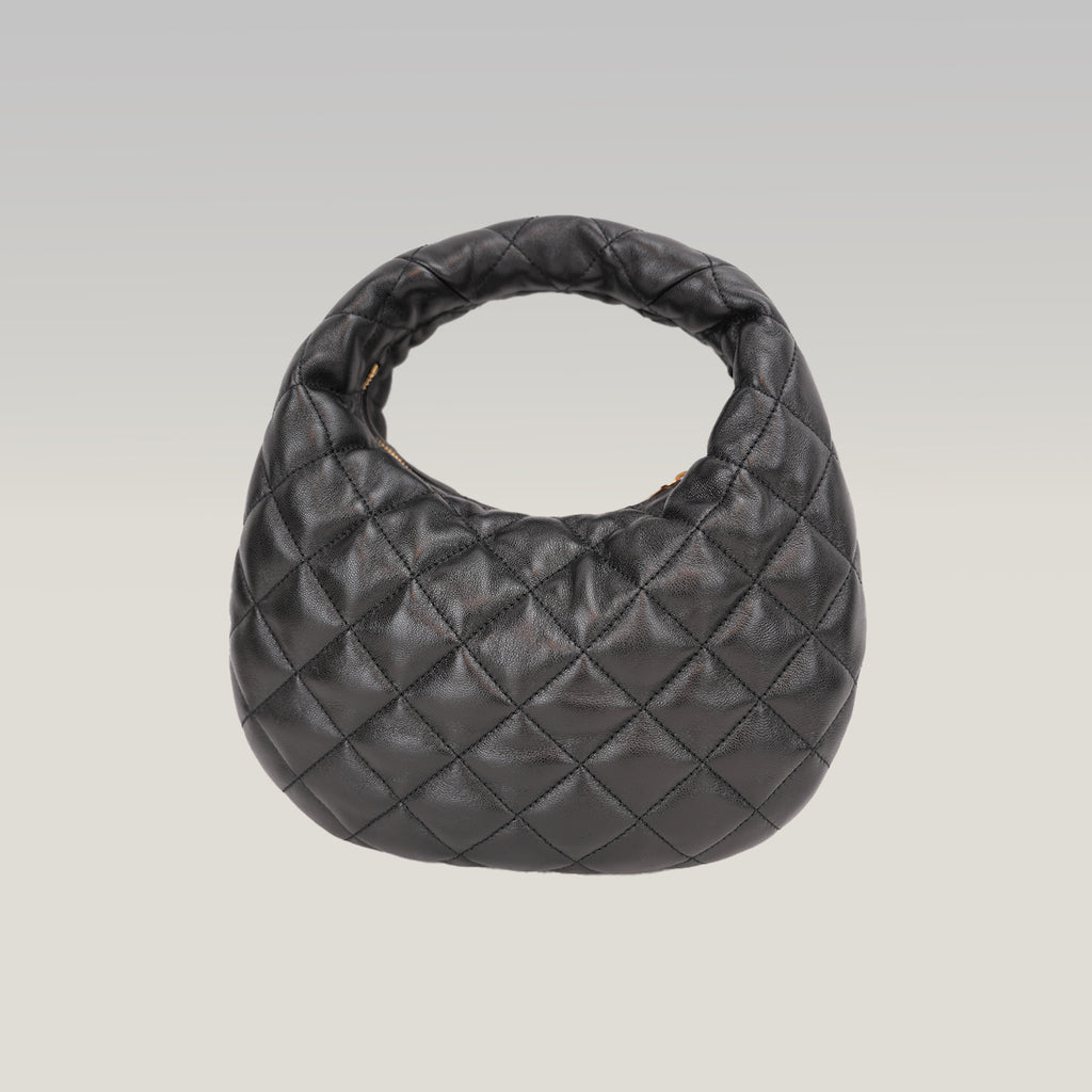Saint Laurent Borsa Hobo Mini Nera Trapuntata in Pelle con Logo YSL Dorato