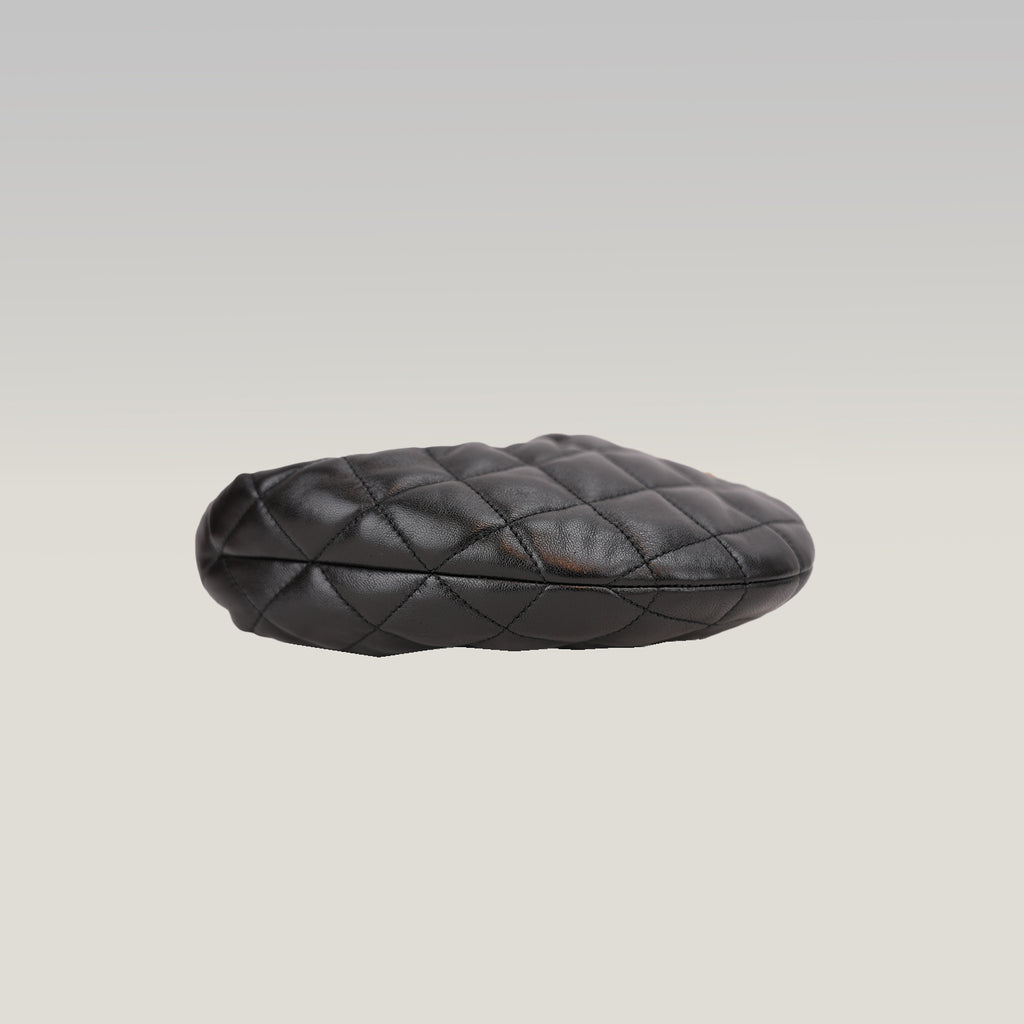 Saint Laurent Borsa Hobo Mini Nera Trapuntata in Pelle con Logo YSL Dorato