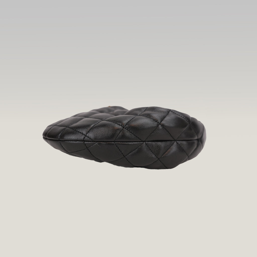 Saint Laurent Borsa Hobo Mini Nera Trapuntata in Pelle con Logo YSL Dorato