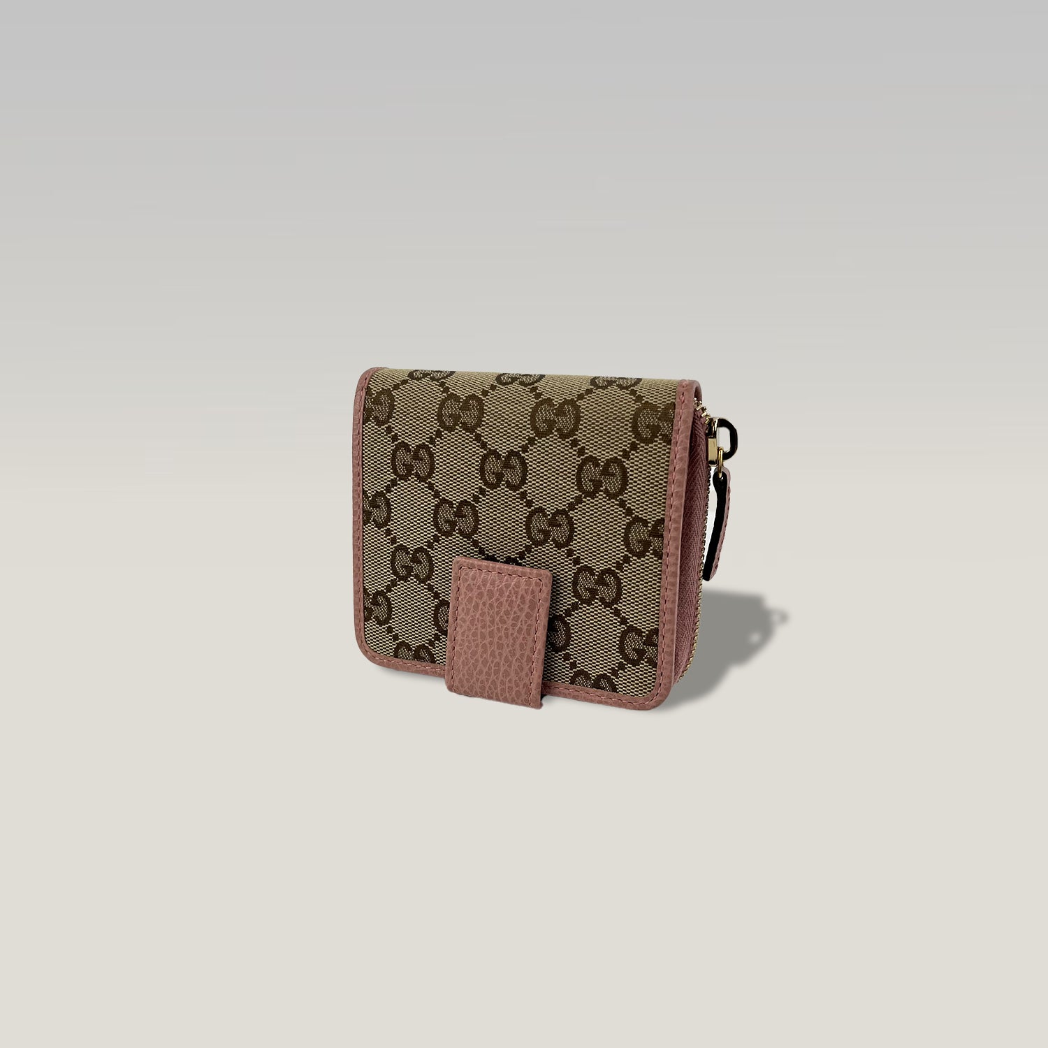 Gucci GG Supreme portafoglio corto con zip – canvas monogram e pelle rosa
