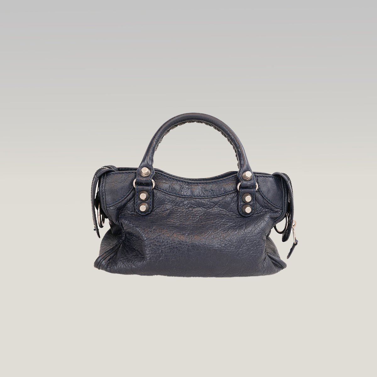 Balenciaga Mini City Borsa Vintage in Pelle Blu Scuro con Borchie Argento Giant 12