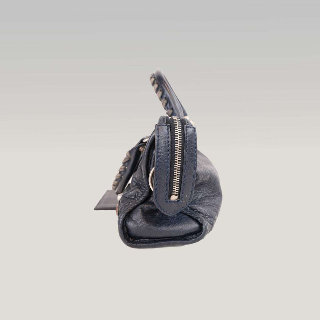Balenciaga Mini City Borsa Vintage in Pelle Blu Scuro con Borchie Argento Giant 12