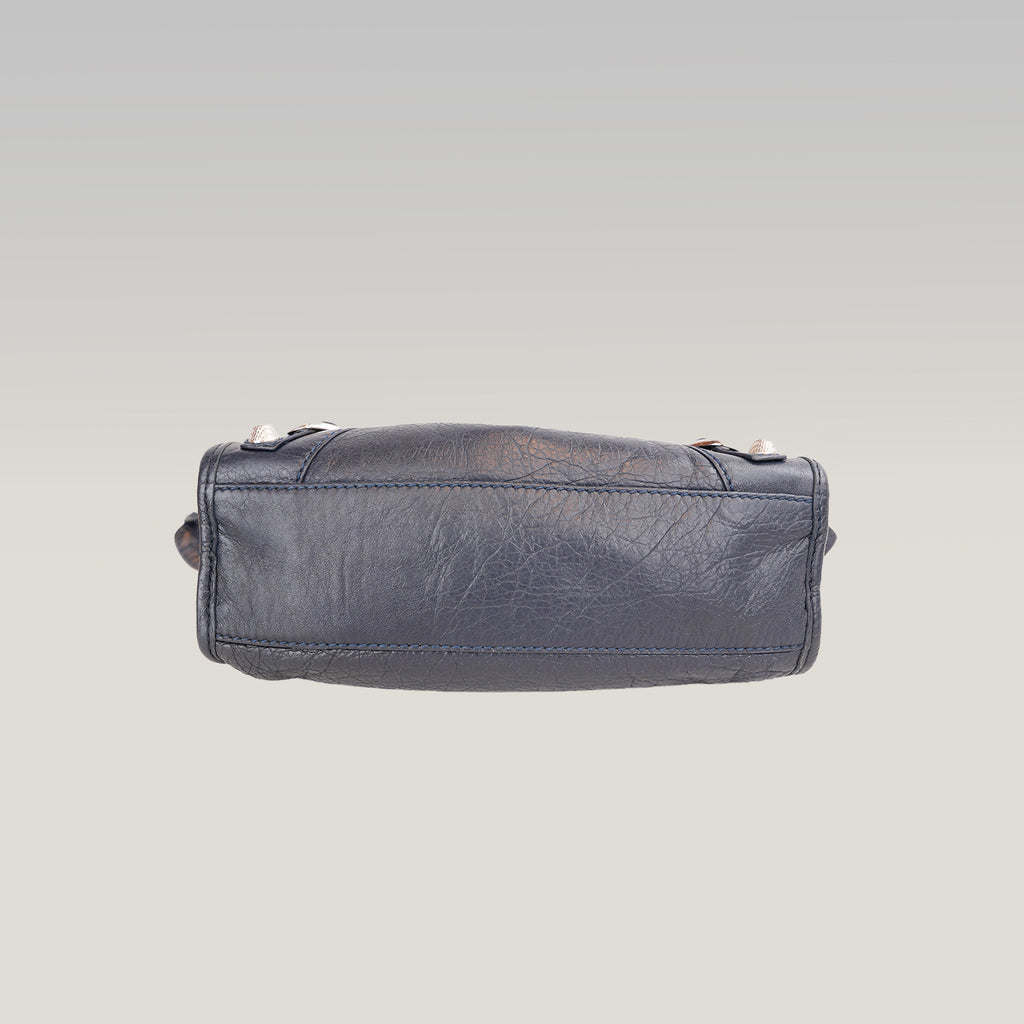Balenciaga Mini City Borsa Vintage in Pelle Blu Scuro con Borchie Argento Giant 12