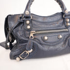 Balenciaga Mini City Borsa Vintage in Pelle Blu Scuro con Borchie Argento Giant 12