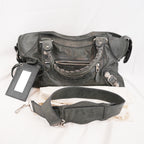 Balenciaga Giant Part Time Borsa a Mano in Pelle di Agnello Cerata Blu Navy con Borchie Argentate