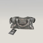 Balenciaga Giant Part Time Borsa a Mano in Pelle di Agnello Cerata Blu Navy con Borchie Argentate