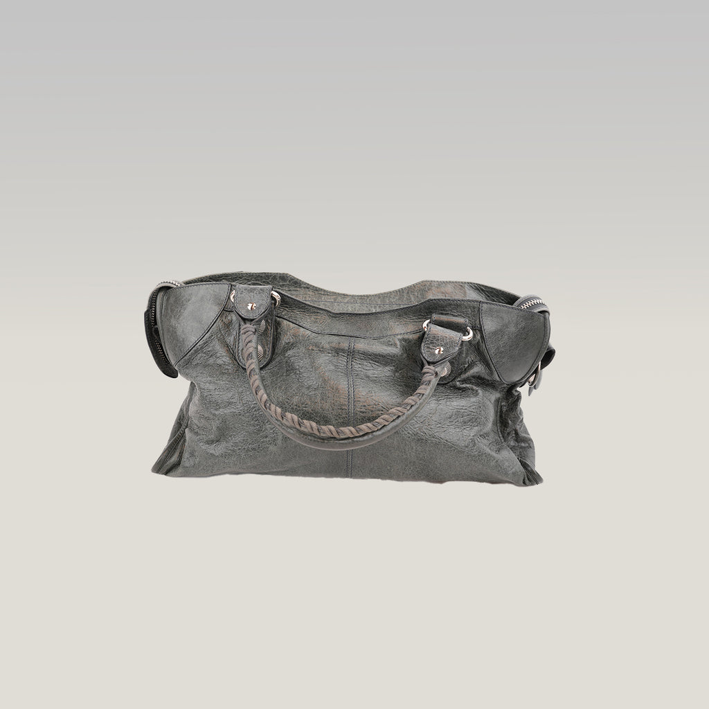 Balenciaga Giant Part Time Borsa a Mano in Pelle di Agnello Cerata Blu Navy con Borchie Argentate