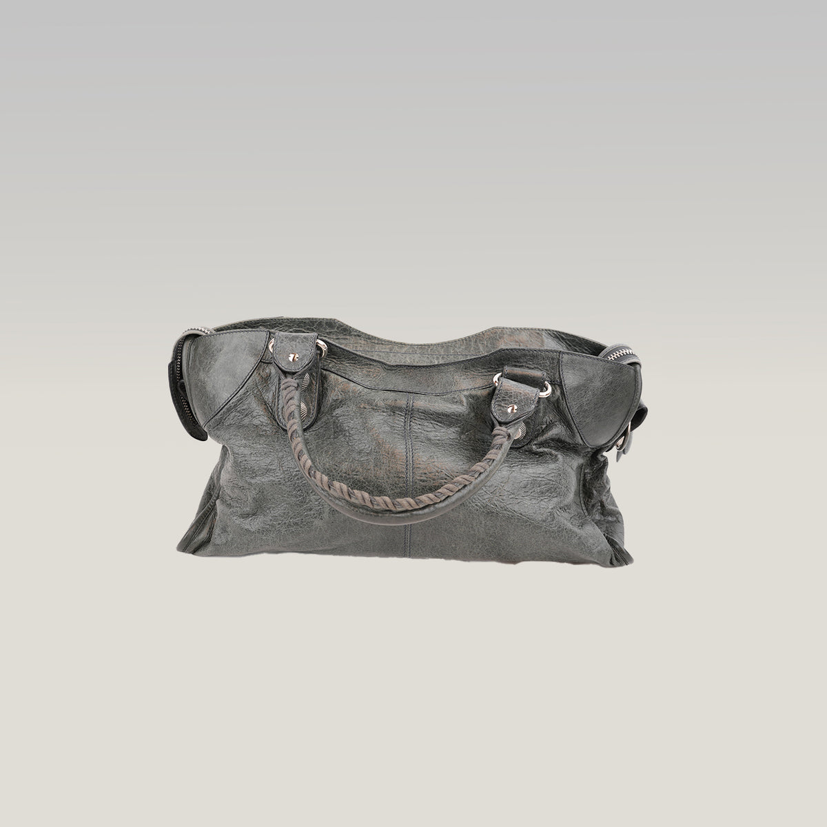 Balenciaga Giant Part Time Borsa a Mano in Pelle di Agnello Cerata Blu Navy con Borchie Argentate