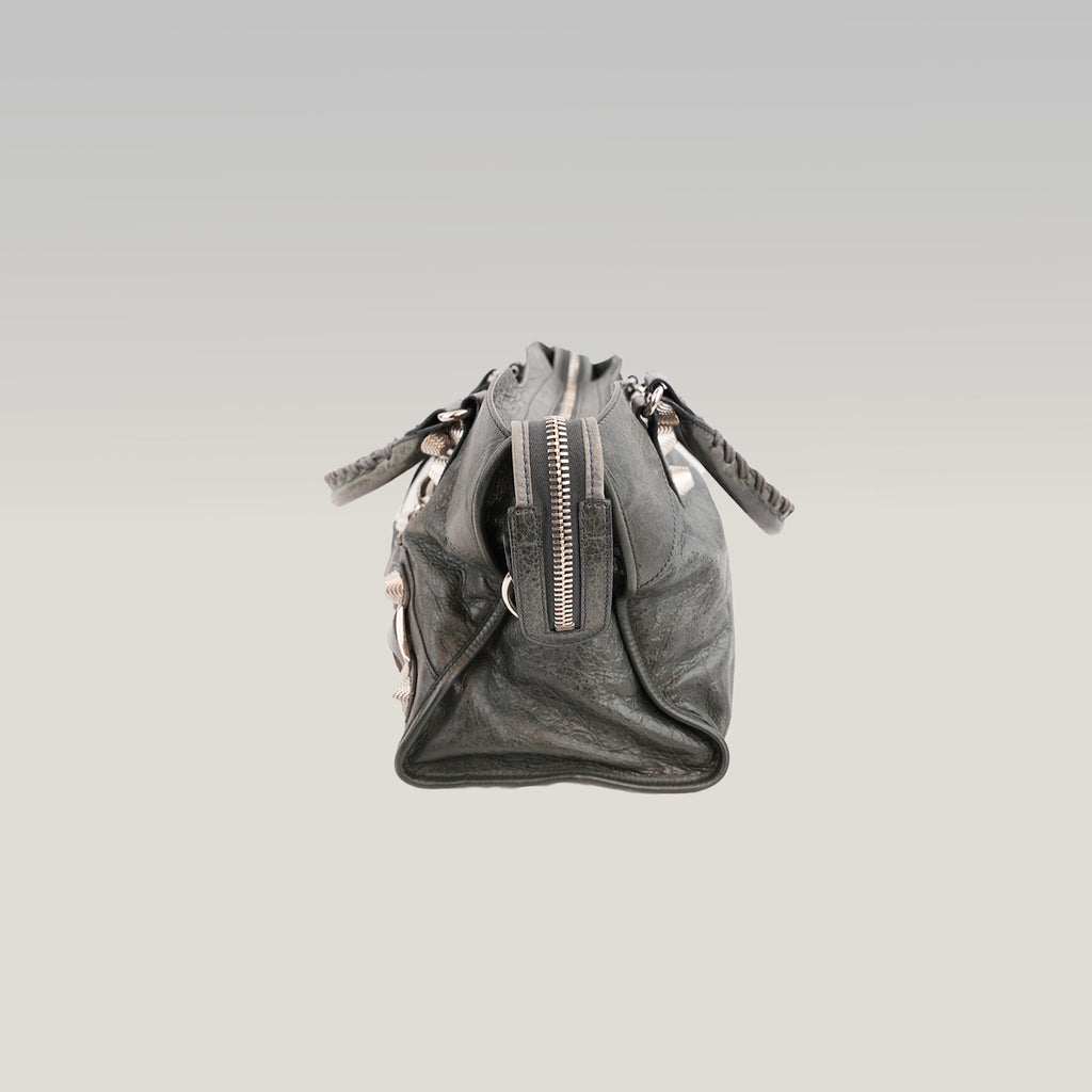 Balenciaga Giant Part Time Borsa a Mano in Pelle di Agnello Cerata Blu Navy con Borchie Argentate