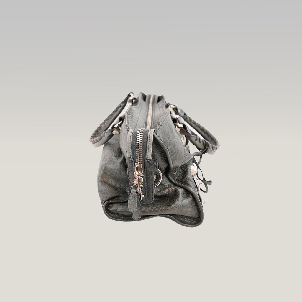 Balenciaga Giant Part Time Borsa a Mano in Pelle di Agnello Cerata Blu Navy con Borchie Argentate