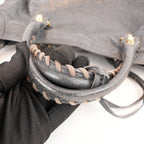 Balenciaga Classic City Borsa Motorcycle in Pelle di Capra Grigia con Borchie Dorate 30 cm