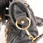 Balenciaga Classic City Borsa Motorcycle in Pelle di Capra Grigia con Borchie Dorate 30 cm