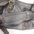 Balenciaga Classic City Borsa Motorcycle in Pelle di Capra Grigia con Borchie Dorate 30 cm