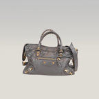 Balenciaga Classic City Borsa Motorcycle in Pelle di Capra Grigia con Borchie Dorate 30 cm