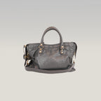 Balenciaga Classic City Borsa Motorcycle in Pelle di Capra Grigia con Borchie Dorate 30 cm