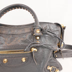 Balenciaga Classic City Borsa Motorcycle in Pelle di Capra Grigia con Borchie Dorate 30 cm