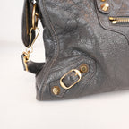 Balenciaga Classic City Borsa Motorcycle in Pelle di Capra Grigia con Borchie Dorate 30 cm