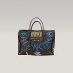 Balenciaga Papier A6 Graffiti Borsa a Mano Piccola in Pelle Nera con Borchie