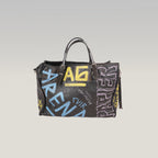 Balenciaga Papier A6 Graffiti Borsa a Mano Piccola in Pelle Nera con Borchie