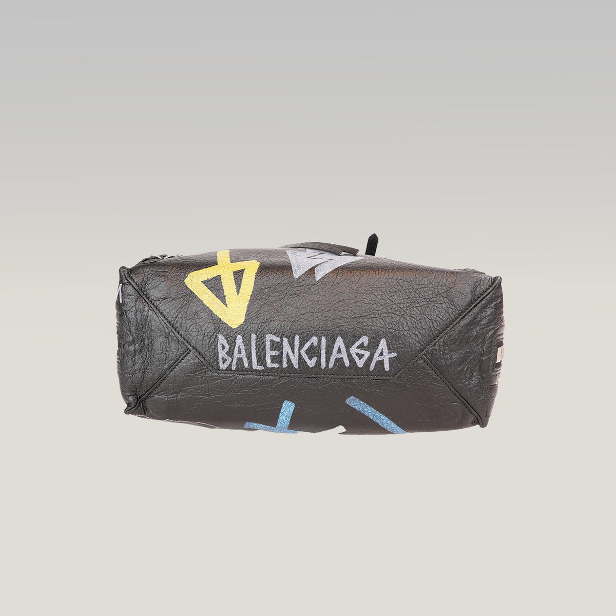 Balenciaga Papier A6 Graffiti Borsa a Mano Piccola in Pelle Nera con Borchie