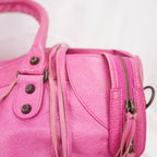 Balenciaga City Motorcycle Borsa a Mano in Pelle Rosa con Borchie e Specchietto