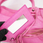 Balenciaga City Motorcycle Borsa a Mano in Pelle Rosa con Borchie e Specchietto