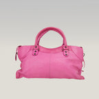 Balenciaga City Motorcycle Borsa a Mano in Pelle Rosa con Borchie e Specchietto