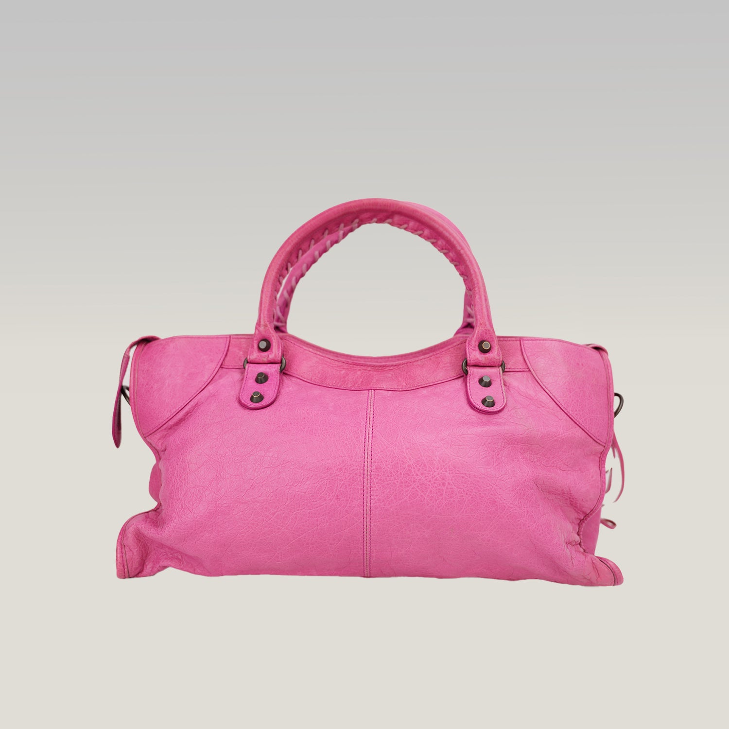 Balenciaga City Motorcycle Borsa a Mano in Pelle Rosa con Borchie e Specchietto