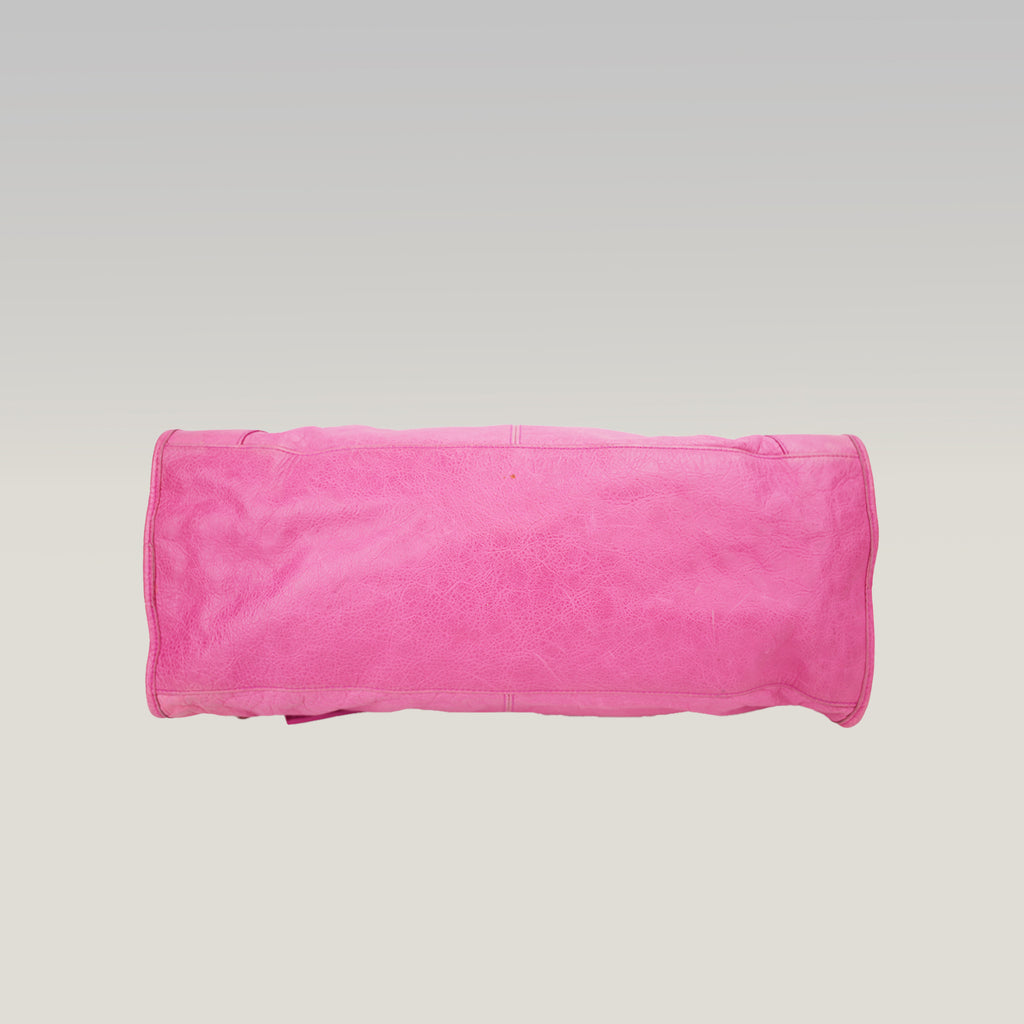 Balenciaga City Motorcycle Borsa a Mano in Pelle Rosa con Borchie e Specchietto