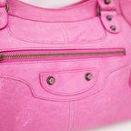 Balenciaga City Motorcycle Borsa a Mano in Pelle Rosa con Borchie e Specchietto