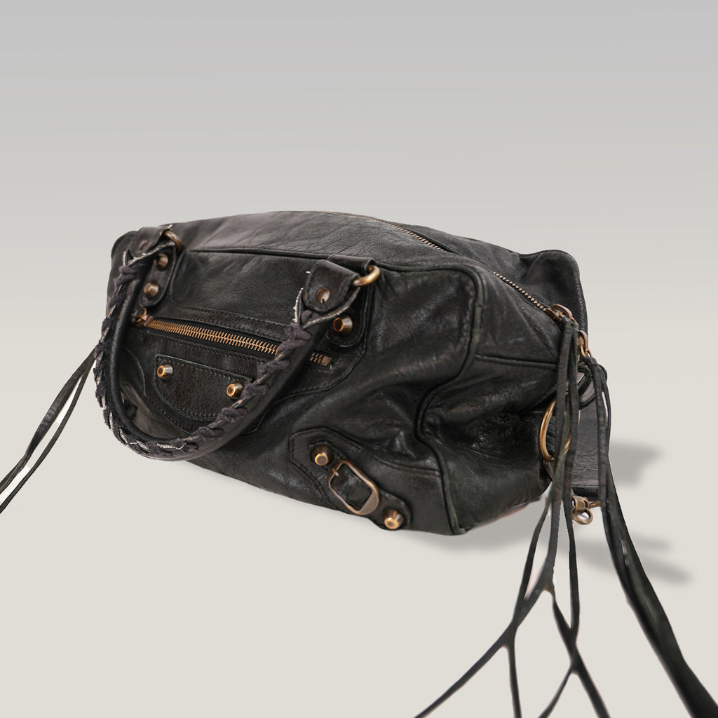 Balenciaga Classic City Mini Borsa a Mano in Pelle Nera con Borchie
