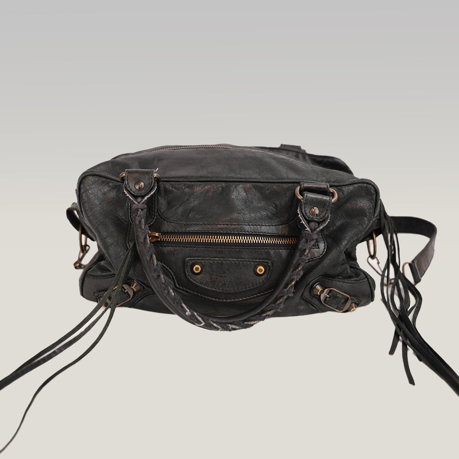 Balenciaga Classic City Mini Borsa a Mano in Pelle Nera con Borchie