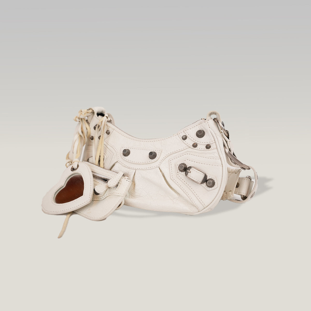 Balenciaga Le Cagole XS Bianca in Pelle di Agnello Arena con Hardware Argento Anticato