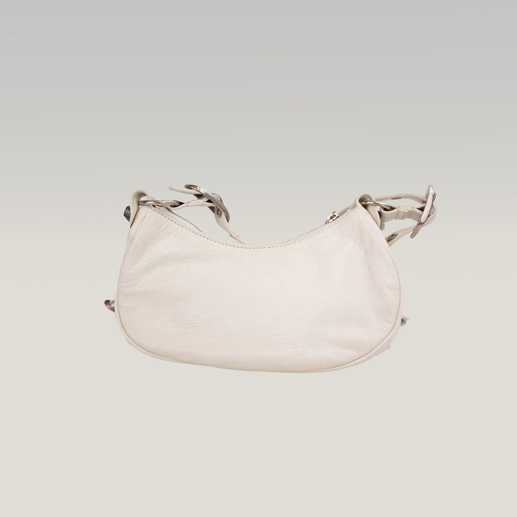 Balenciaga Le Cagole XS Bianca in Pelle di Agnello Arena con Hardware Argento Anticato